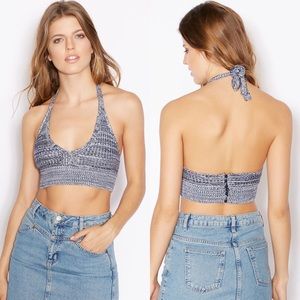 Topshop Blue Halter Knit Crop Top